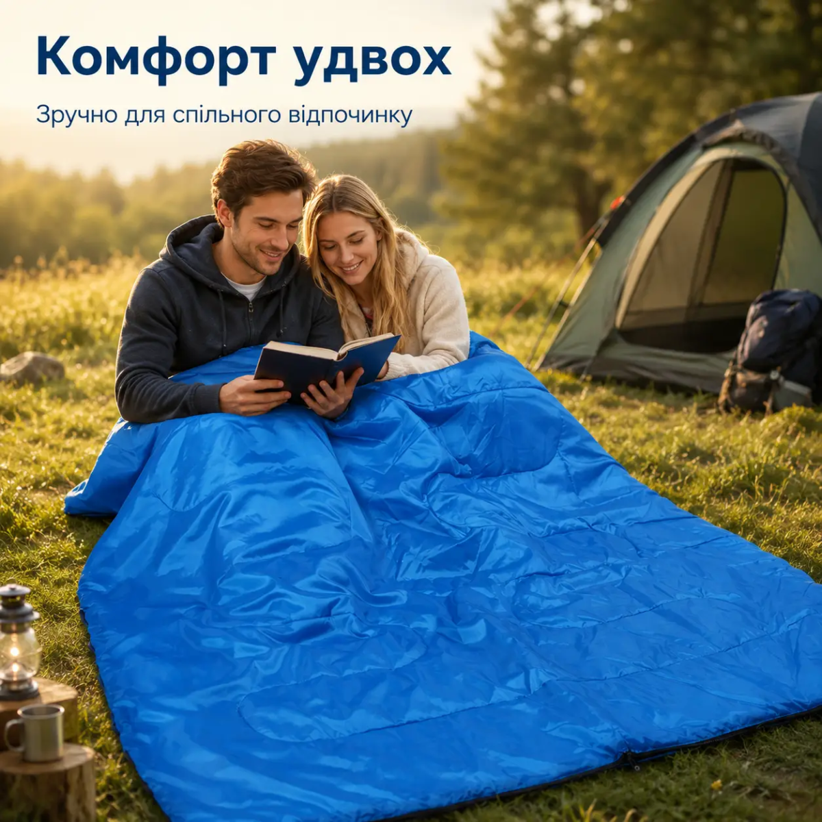 Спальний мішок Desert Fox 210×75 см, легкий 1 кг, спальник туристичний +15.+25°C (синій) - Зображення 3