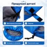 Спальний мішок Desert Fox 210×75 см, легкий 1 кг, спальник туристичний +15.+25°C (синій) - Зображення 4